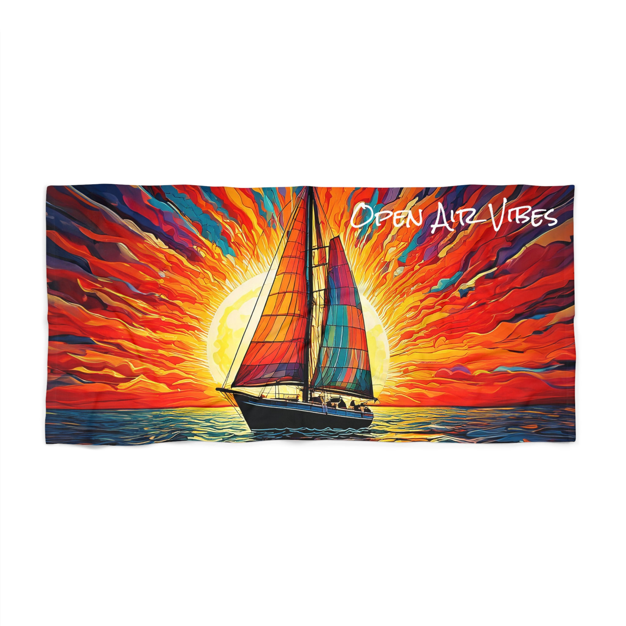 Open Air Sunset Sailboat Vibes Beach Towel