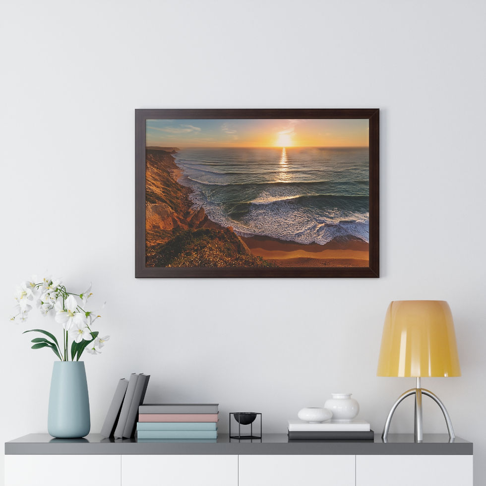 Thumbnail: Open Air Vibes CA Sunset Set Waves Vibes Framed Horizontal Poster- Surf Art