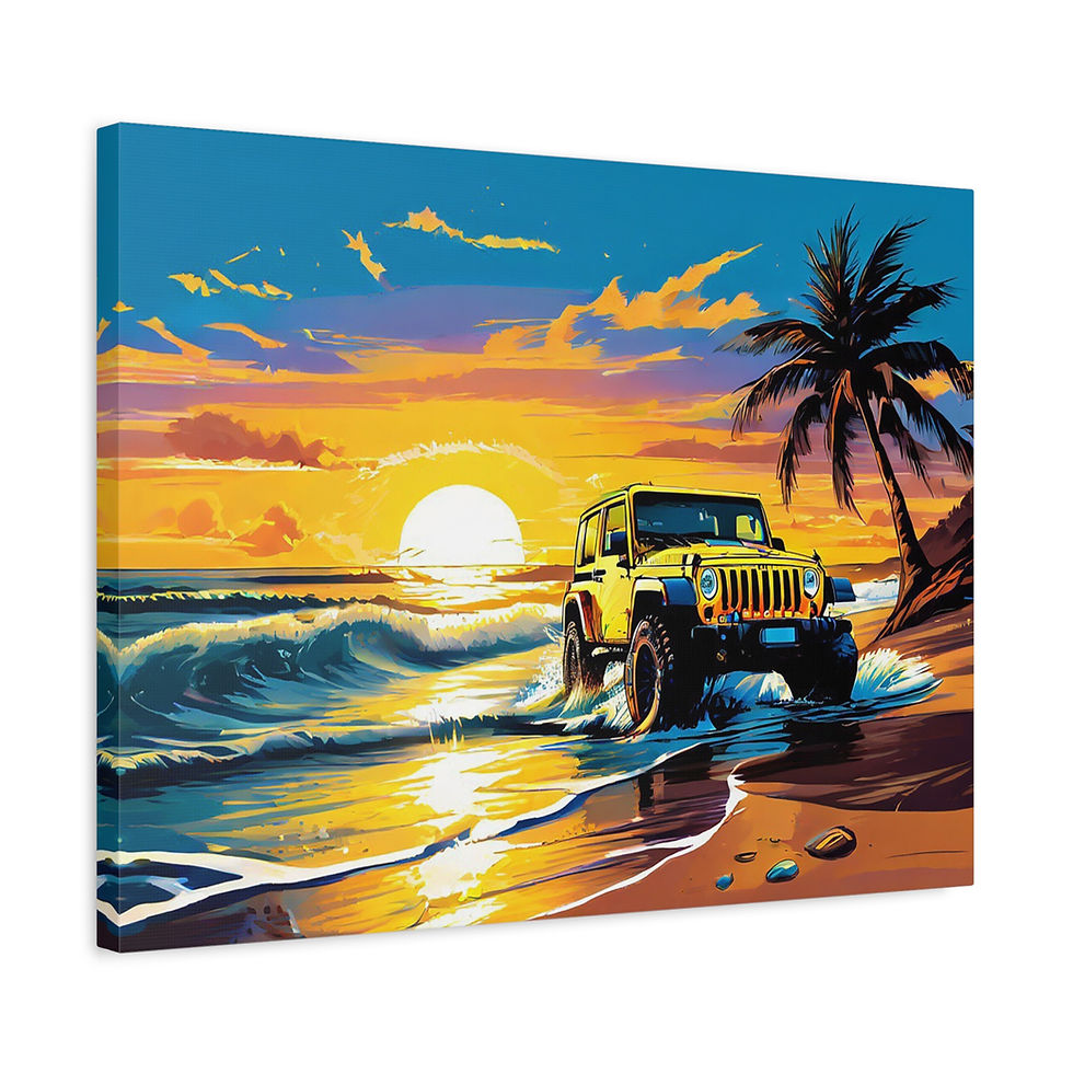 Thumbnail: Open Air Vibes Vibrant Beach Jeep Canvas Art, Coastal Home Wall Art