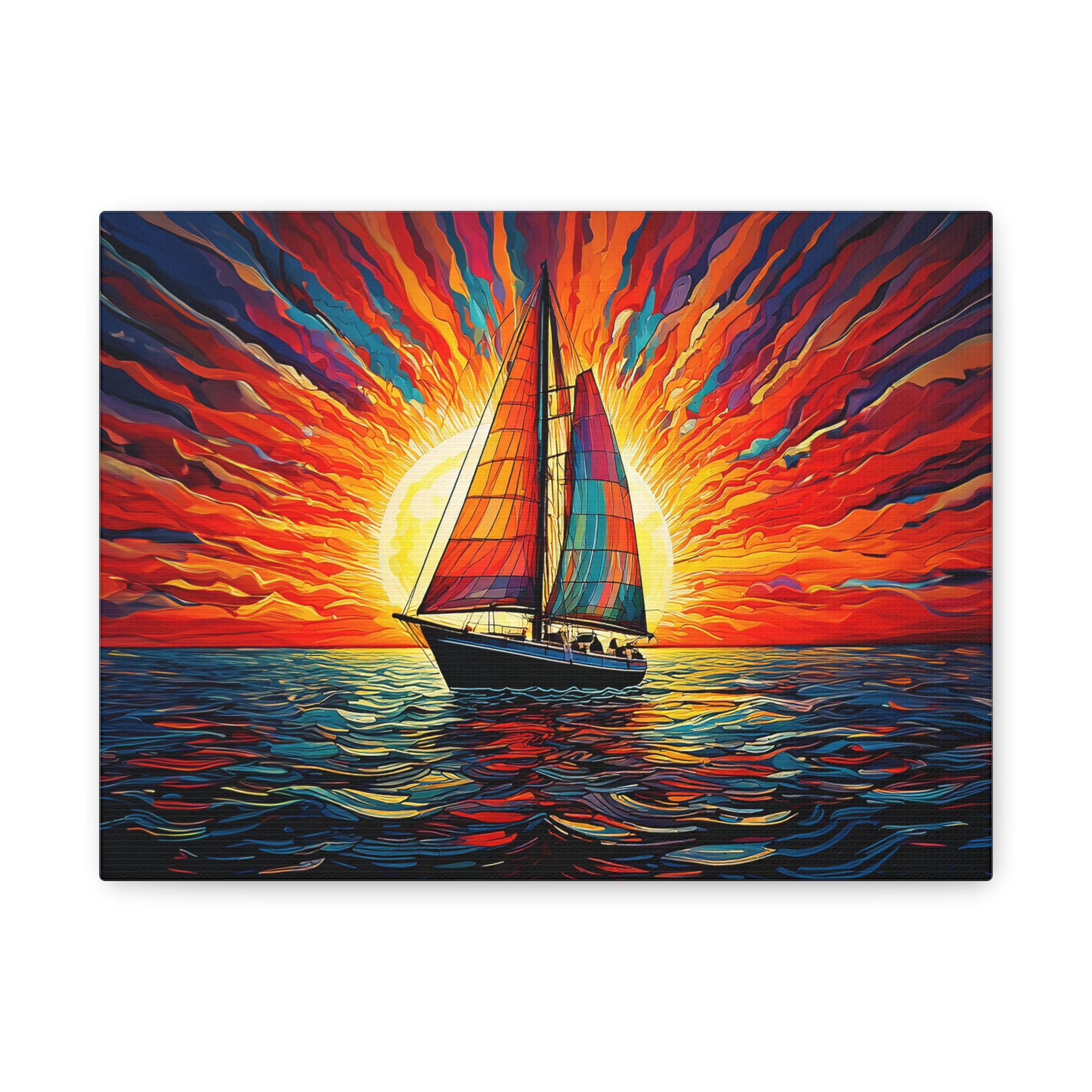 Open Air Vibes Sunset Sailboat  Landscape Canvas Gallery Wraps