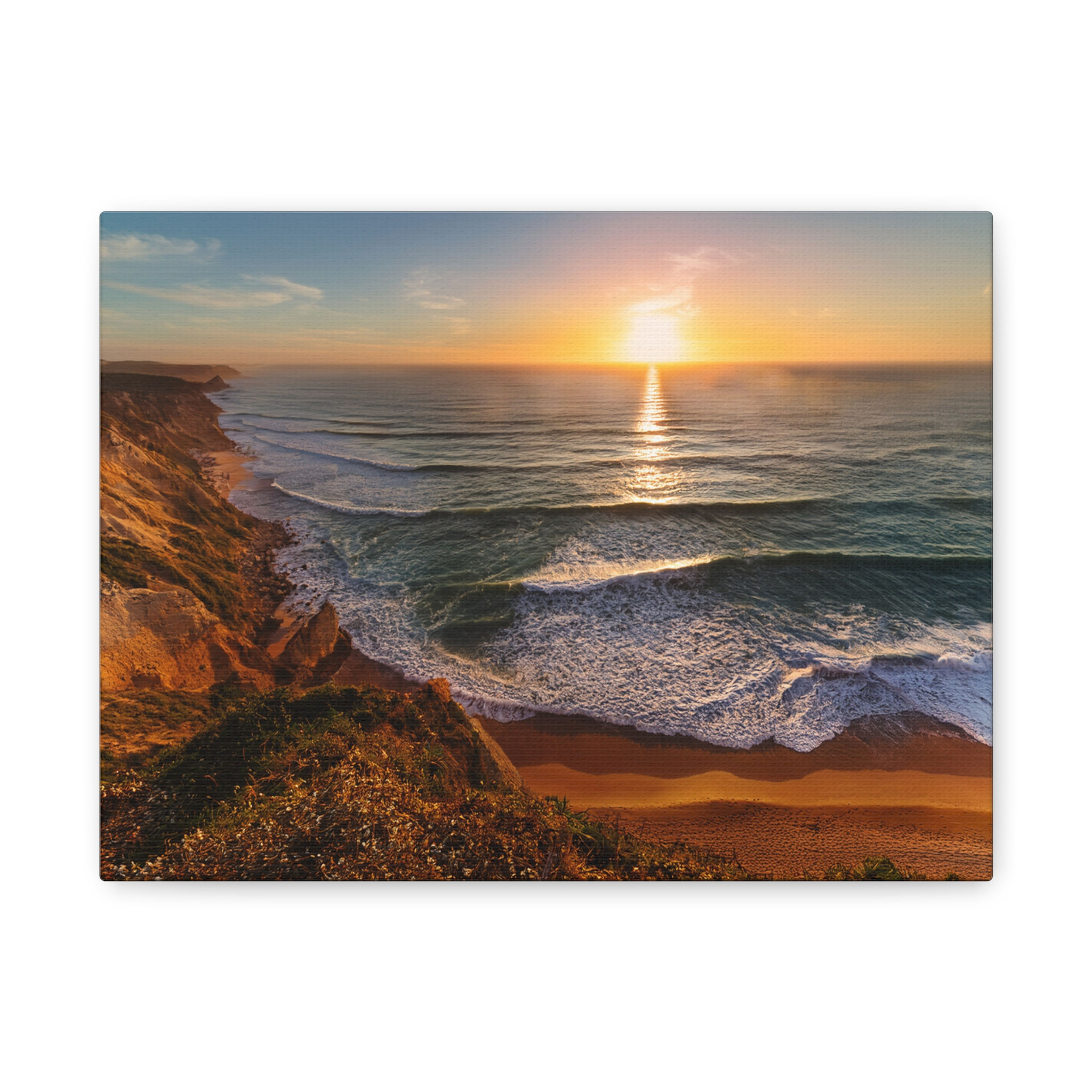 Open Air Vibes CA Sunset Coastline Set Waves Matte Canvas Art — Beach Wall Decor