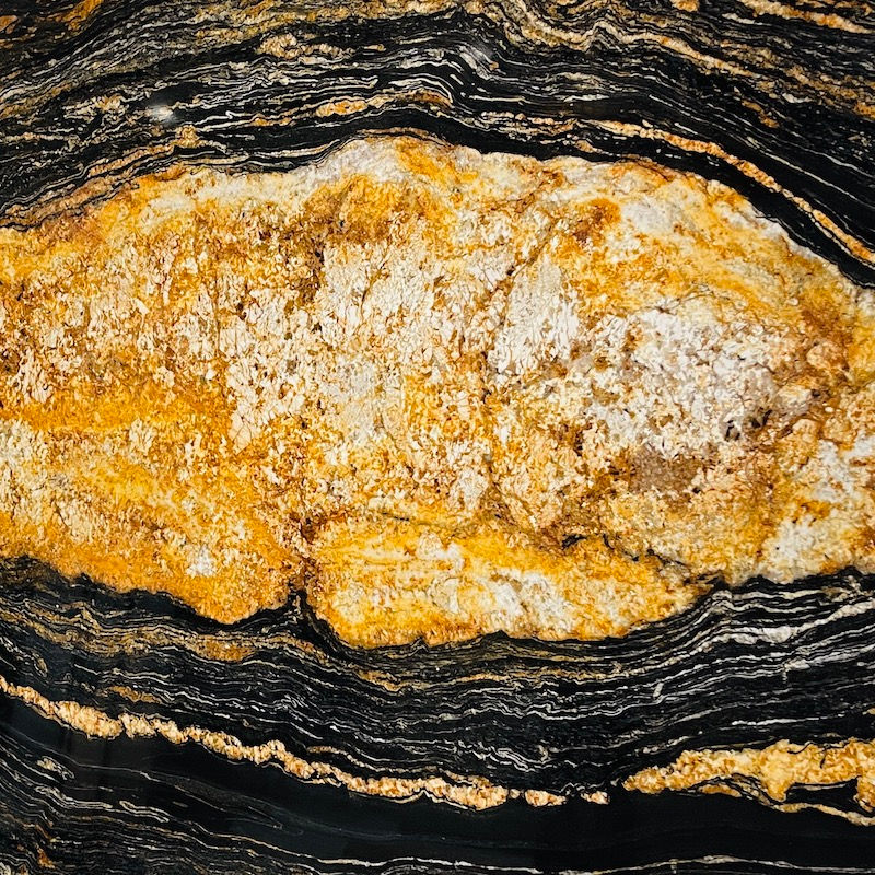 Modern kitchen with Magma Gold granite island countertop