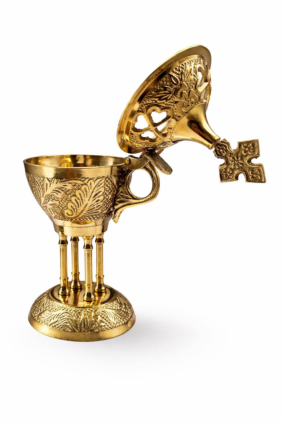 Thumbnail: Nia Carved Floral with Cross Brass Incense Burner
