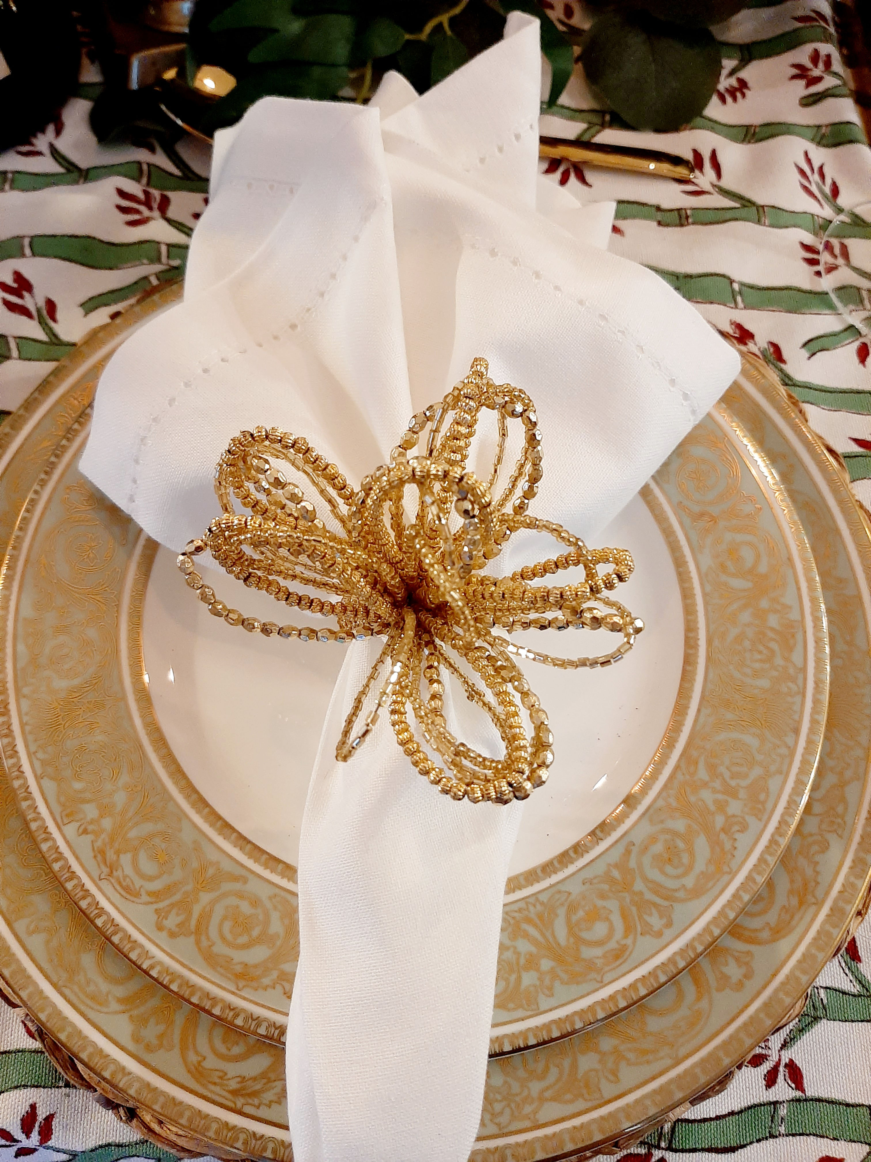 Celestial Gold Beaded Napkin Rings (Set of 4)