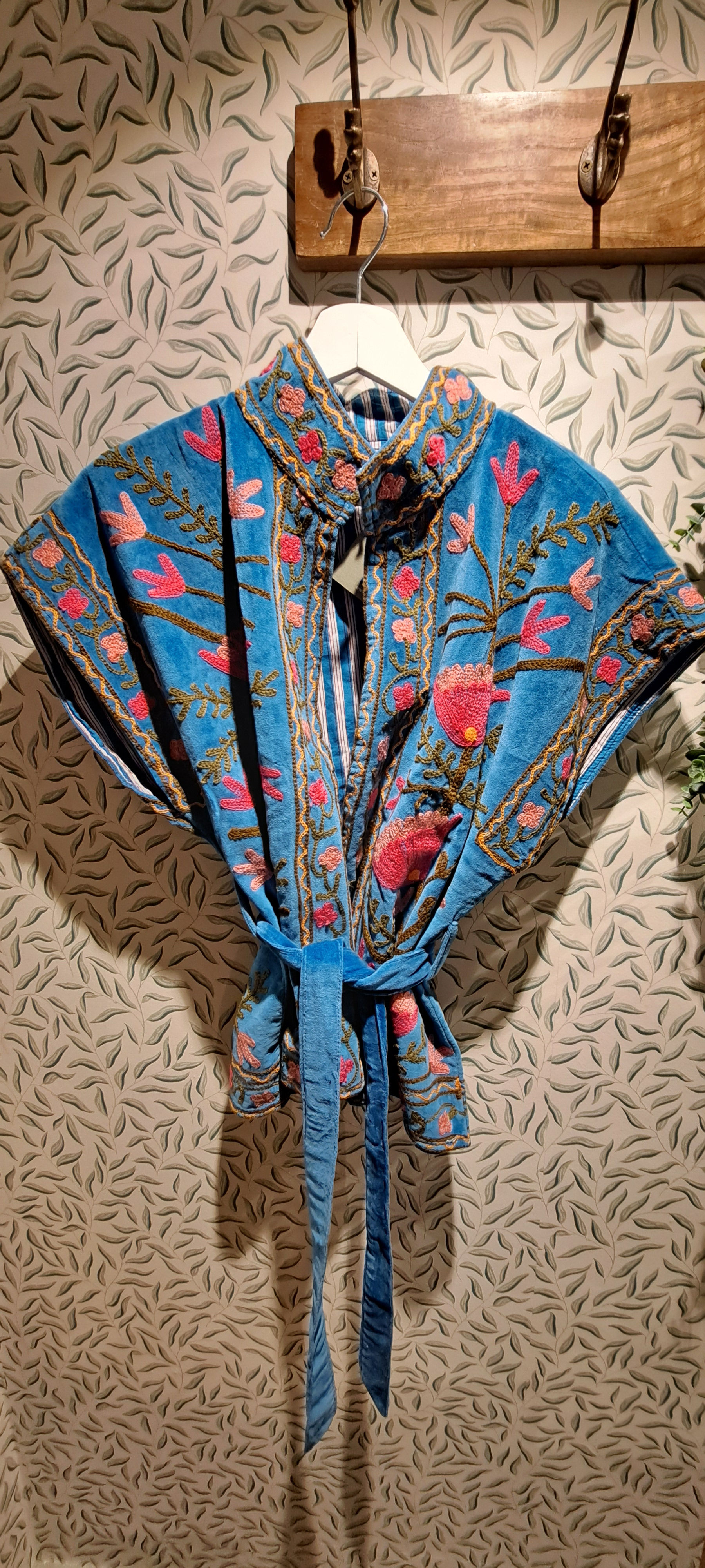 Velvet Embroidered Gilet with Belt