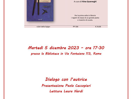Lettura di "Registri di Classe" il 5 dicembre presso l'istituto Federico Caffè