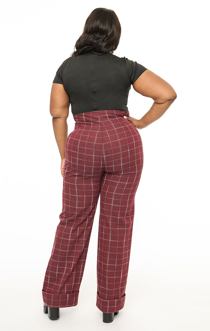 Thumbnail: Windowpane Trousers - Burgundy 