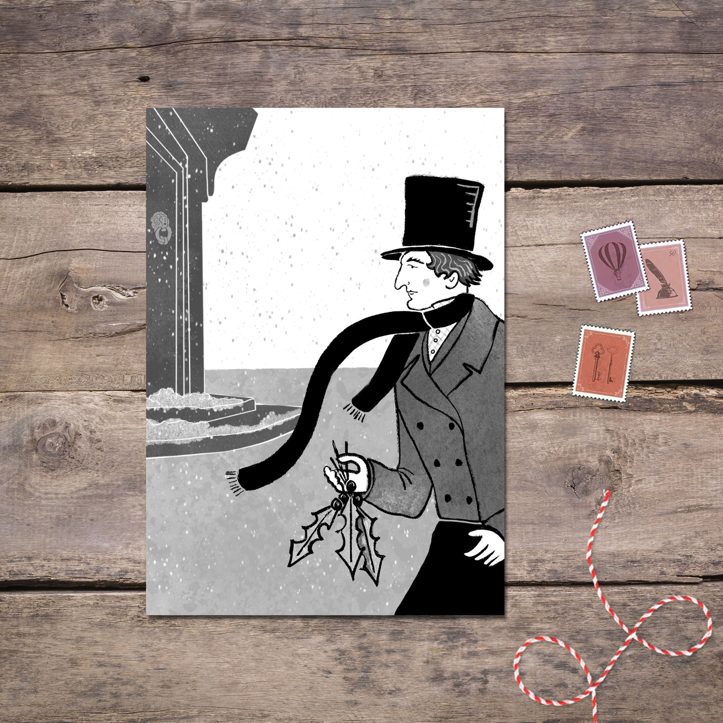 Ebenezer Scrooge Black Ink Postcard