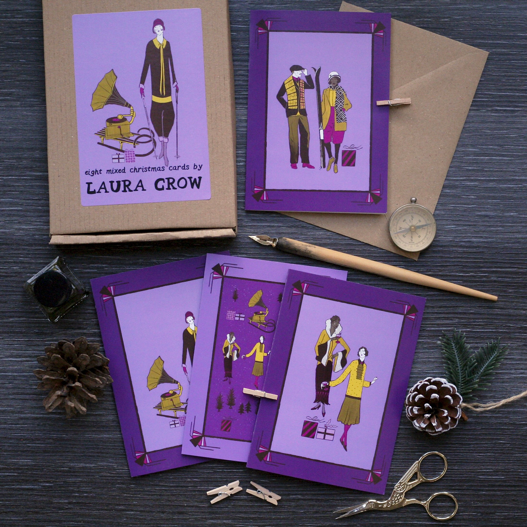 Christmas Card Pack Eight Mixed Art Deco Designs