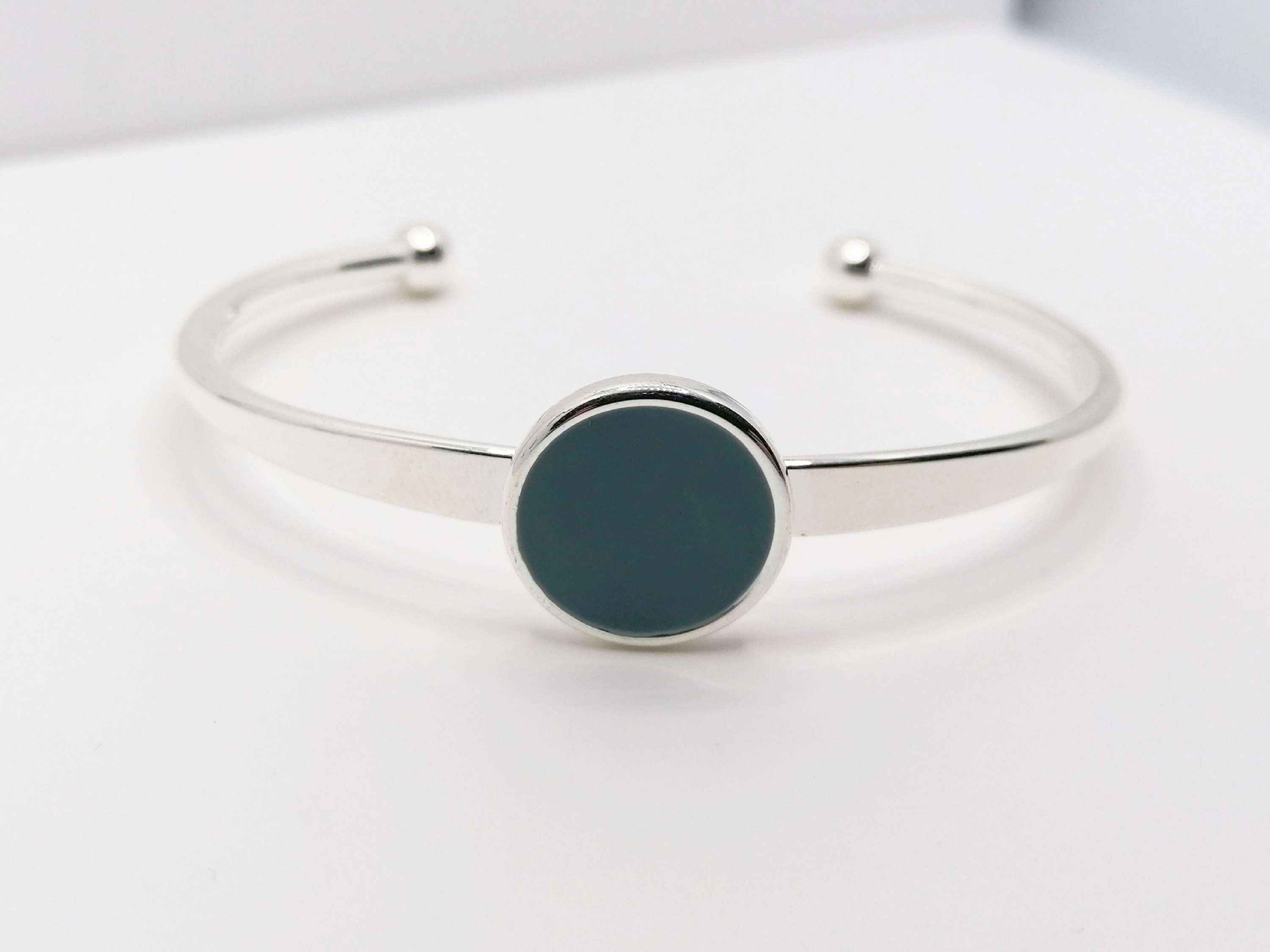 Silver Plated Round Resin Bangle - Steel Blue 