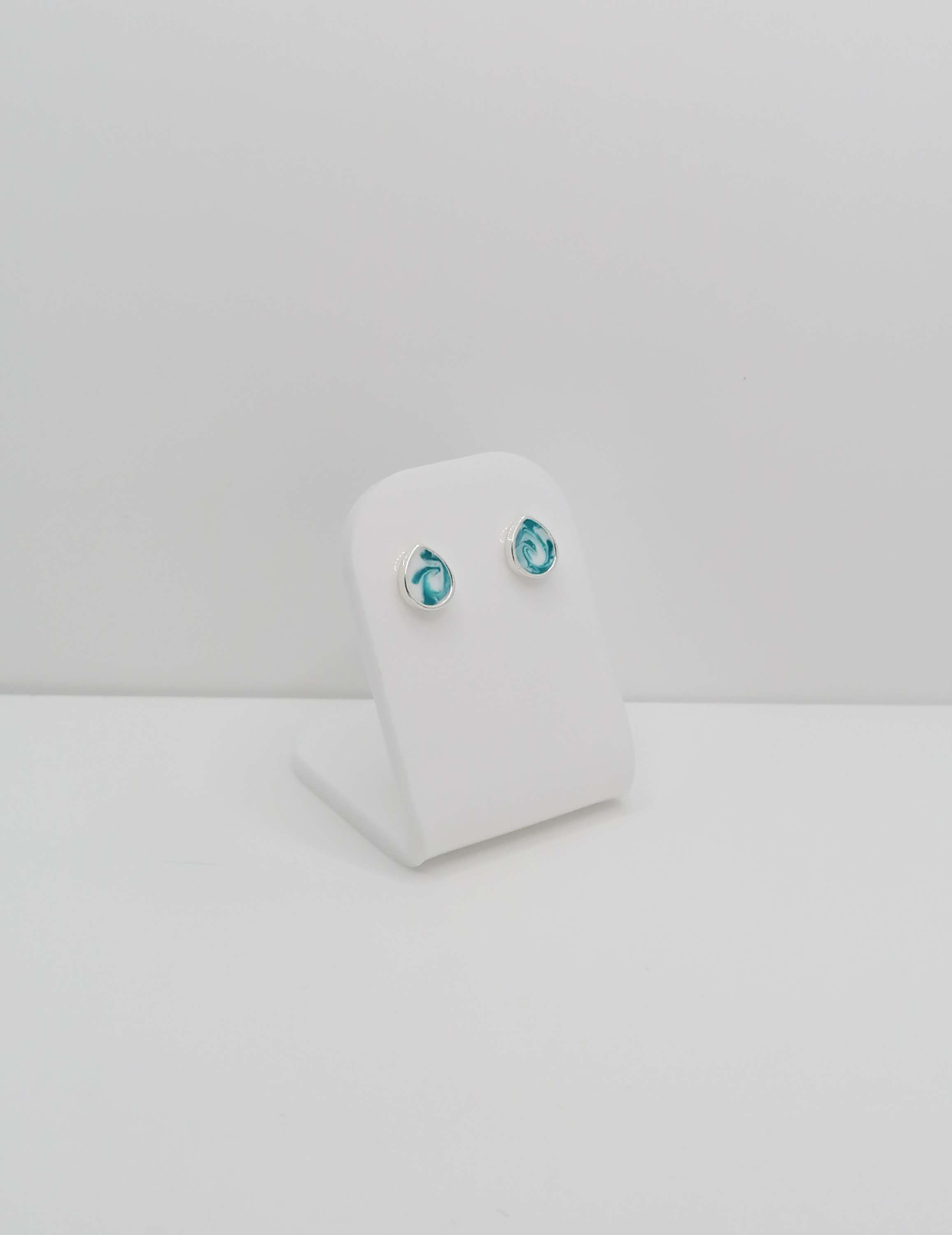 Sterling Silver Bezel Teardrop Studs - Teal 