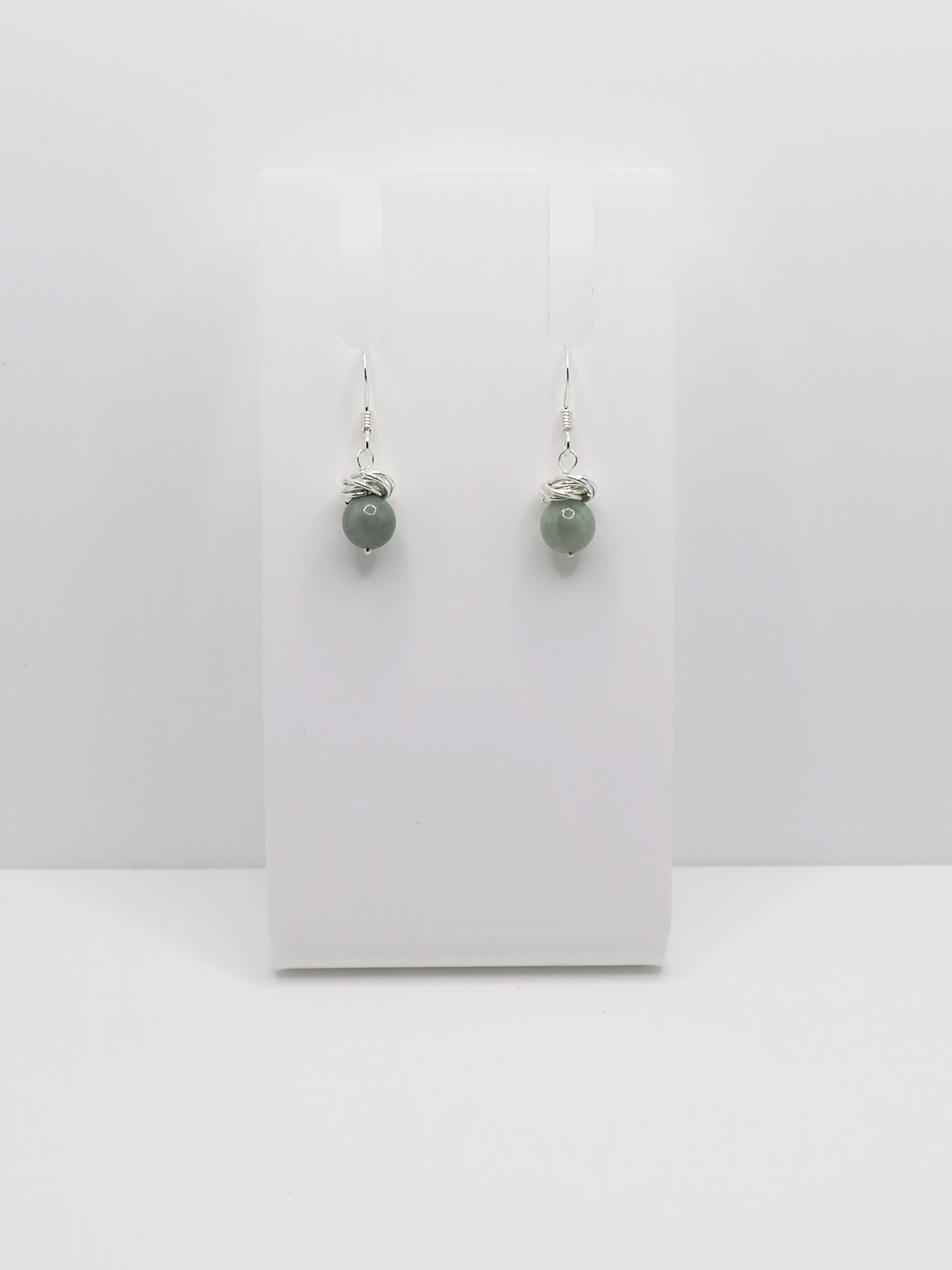 Small Sterling Silver Jadeite Thistle Earrings 