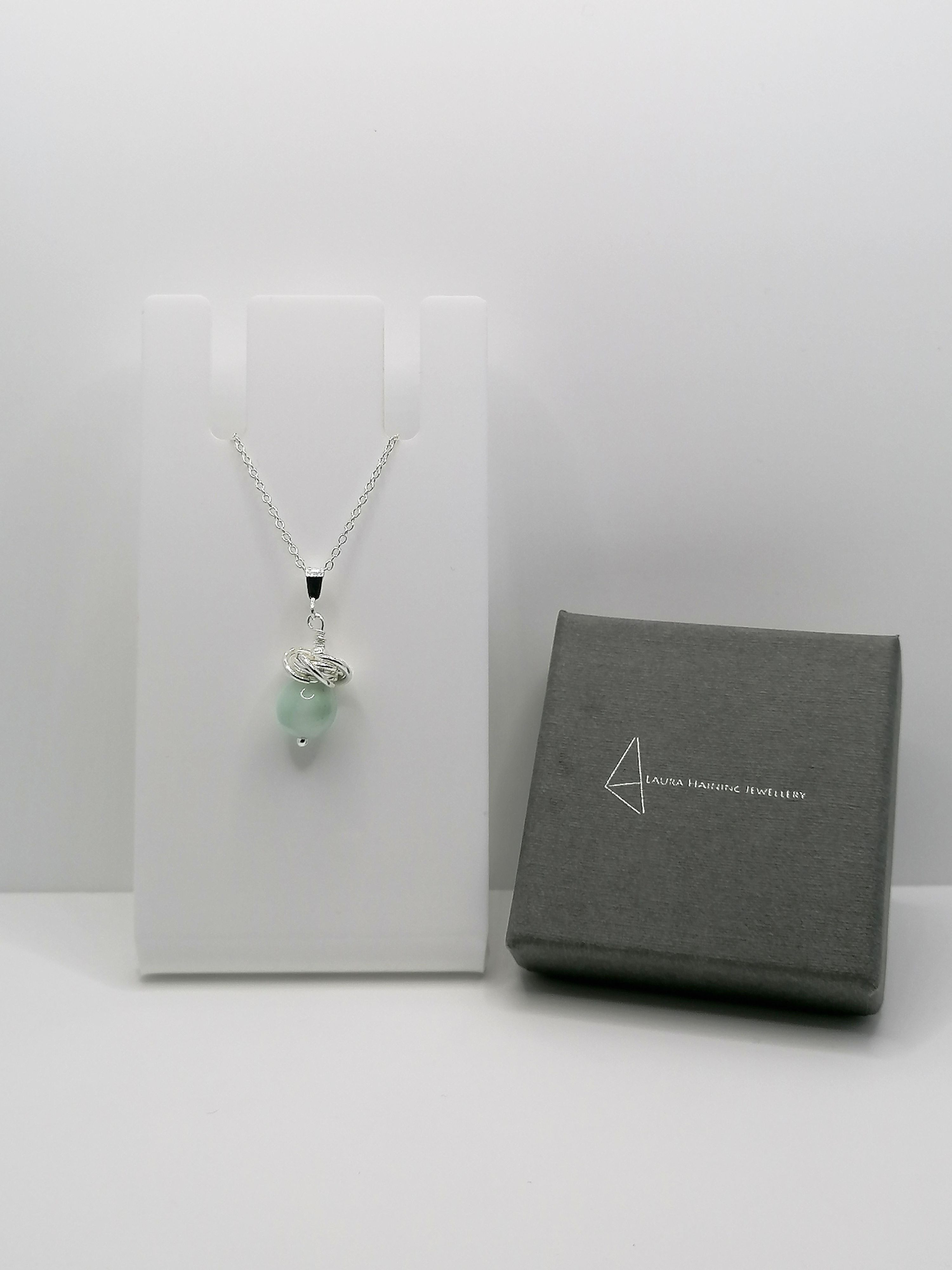 Sterling Silver Green Angelite Thistle Pendant 