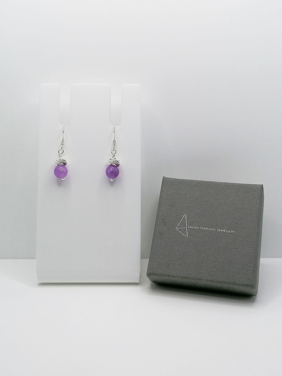 Small Sterling Silver Purple Jade Thistle Earrings 