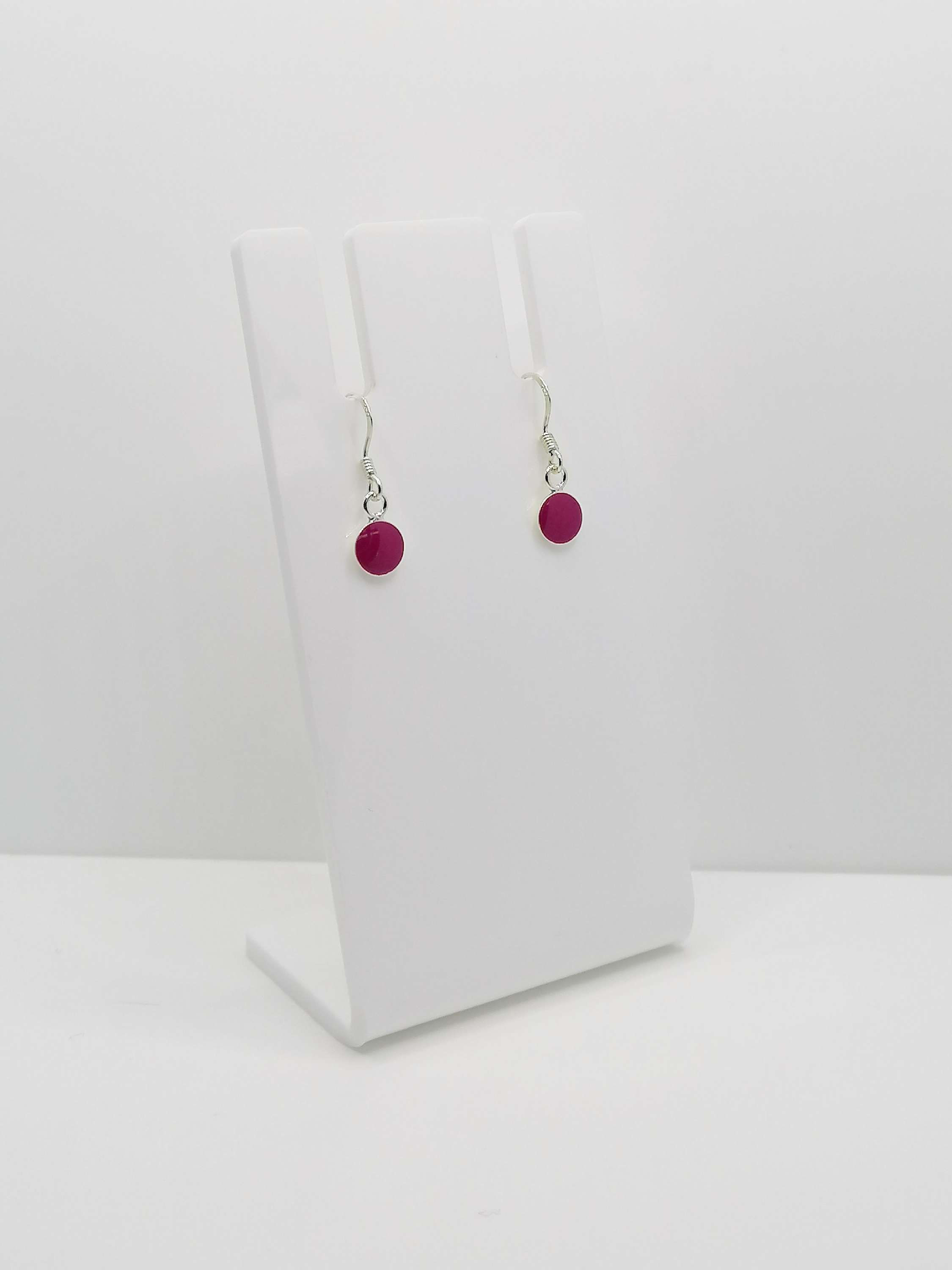 Sterling Silver 6mm Round Drop Earrings - Bright Pink 
