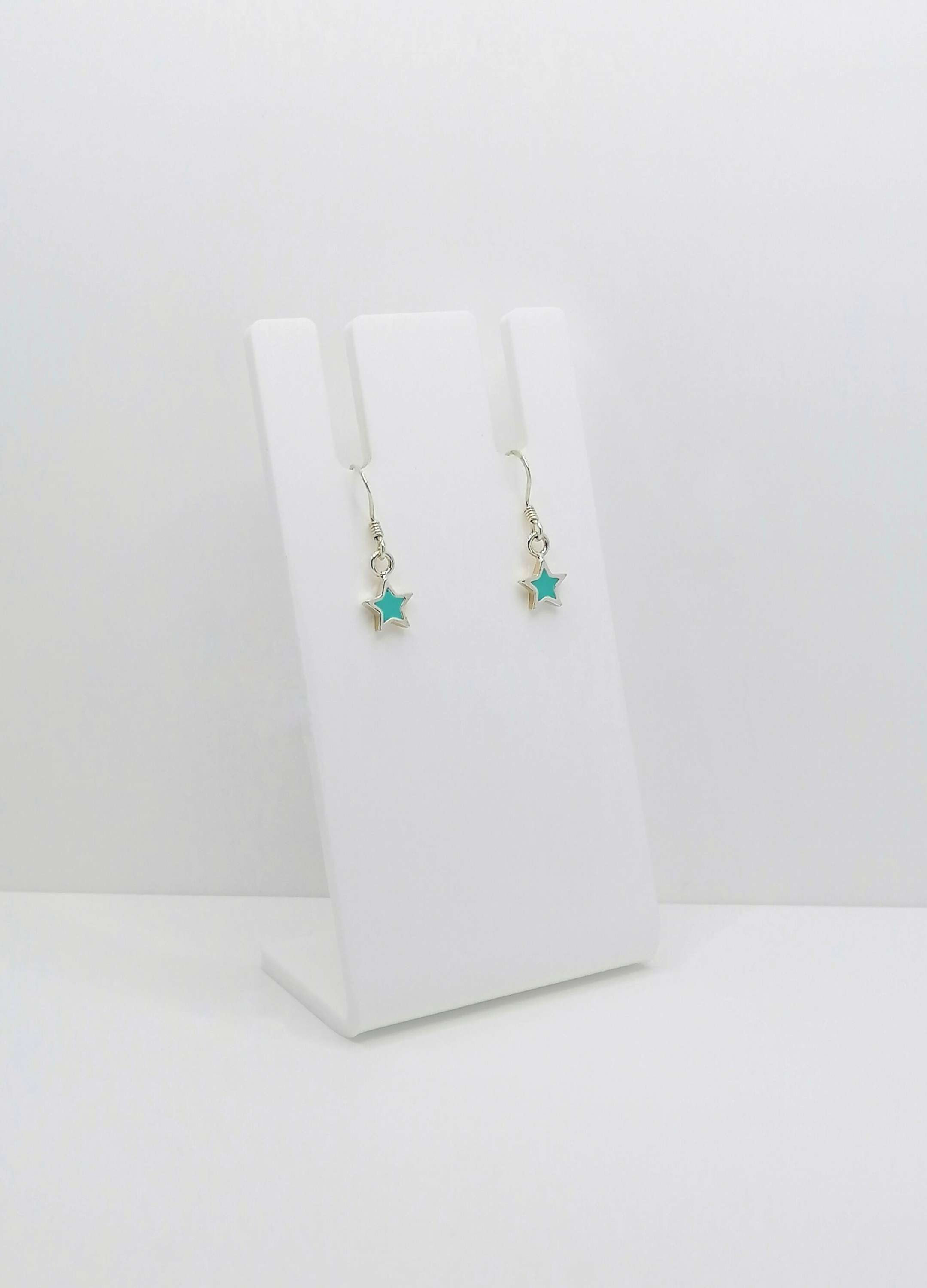Sterling Silver Star Drop Earrings - Turquoise 