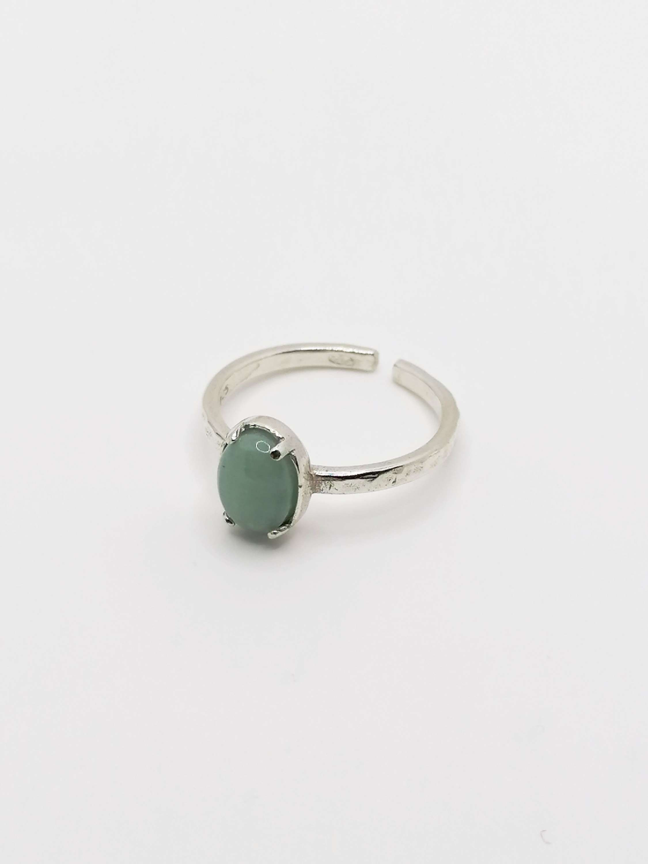 Sterling Silver Adjustable Hammered Ring - Amazonite 