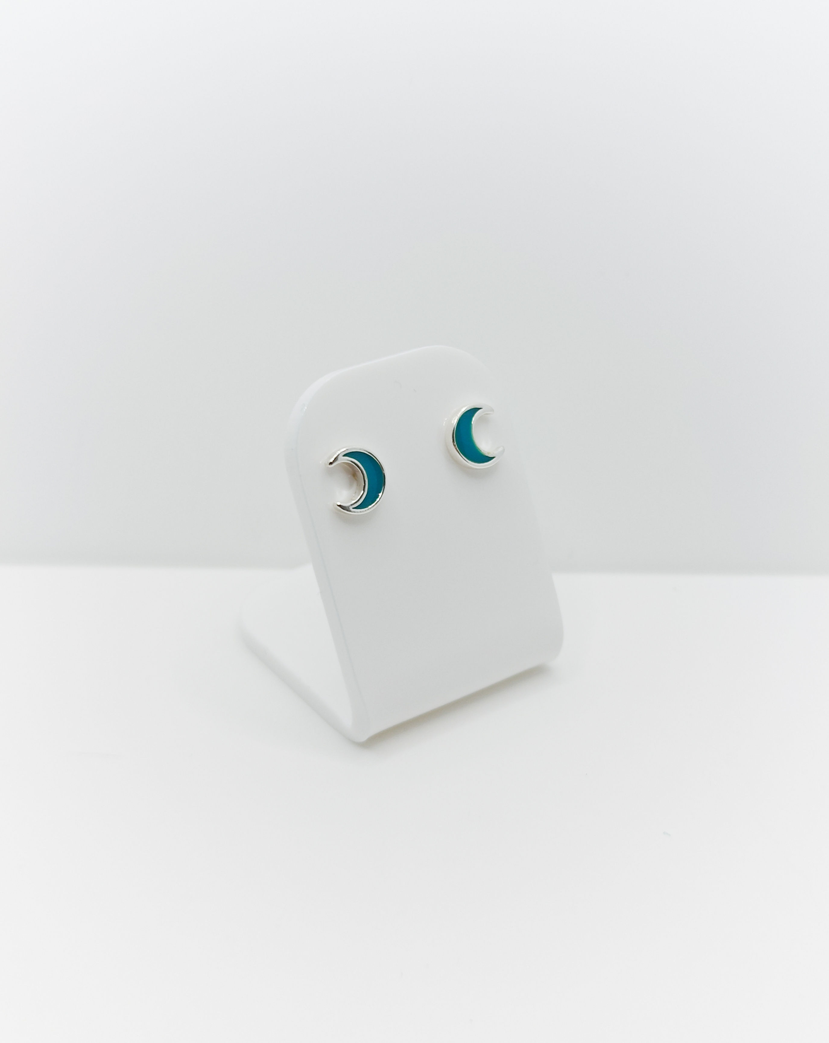 Sterling Silver Moon Resin Studs - Teal