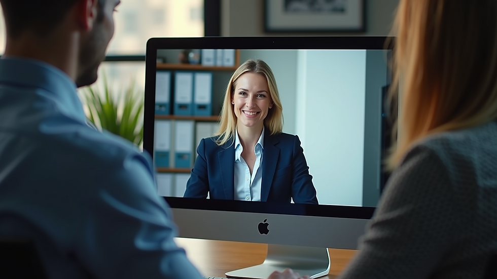 Close-up view of a computer screen showing a video call with an online notary
