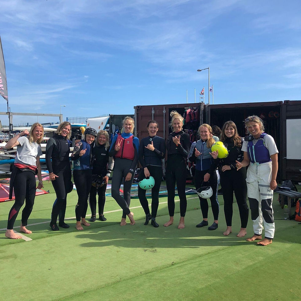 Women on the water winging at The Official Test Centre