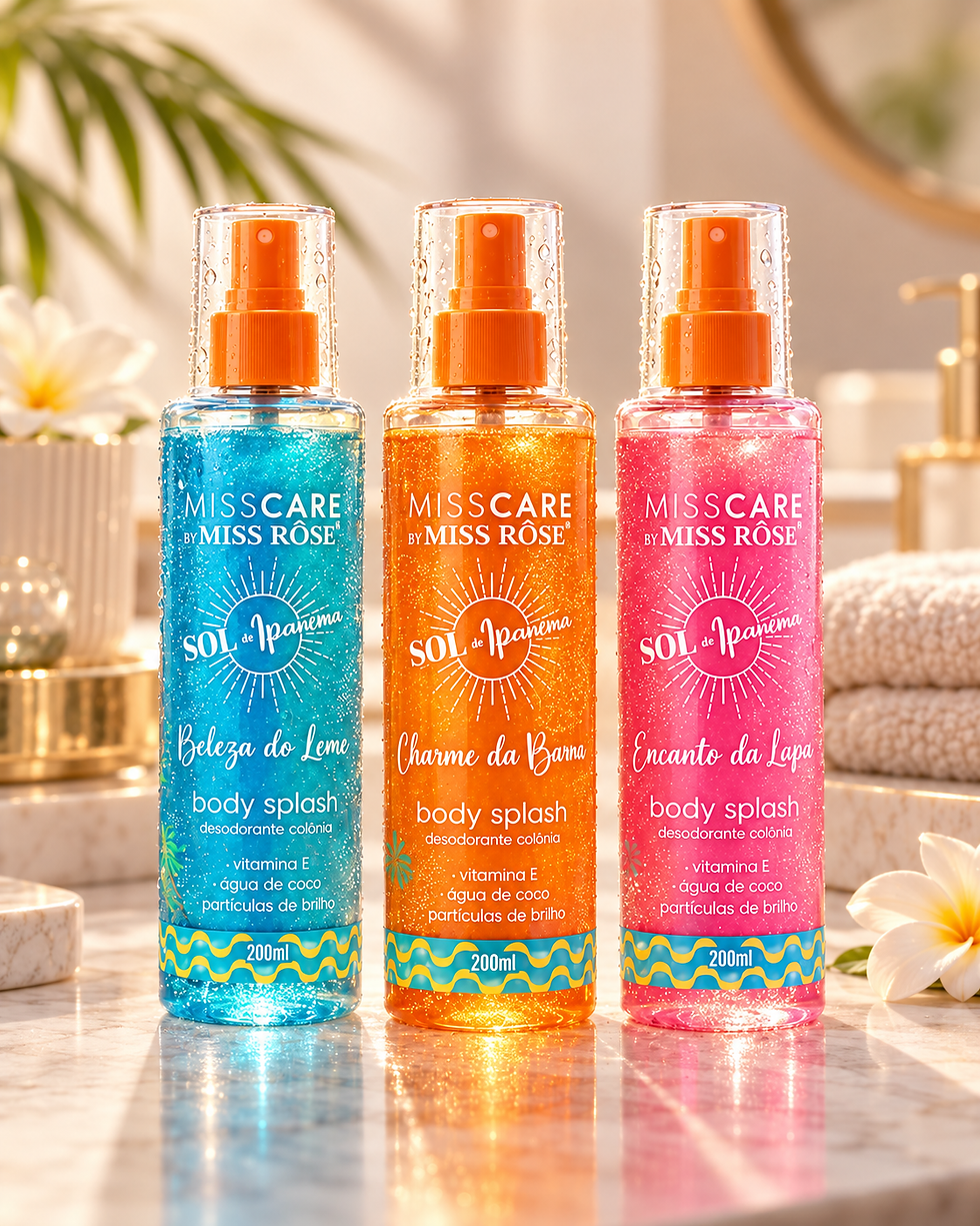 Frascos do Body Splash com Brilho Sol de Ipanema MissCare by Miss Rôse 200ml