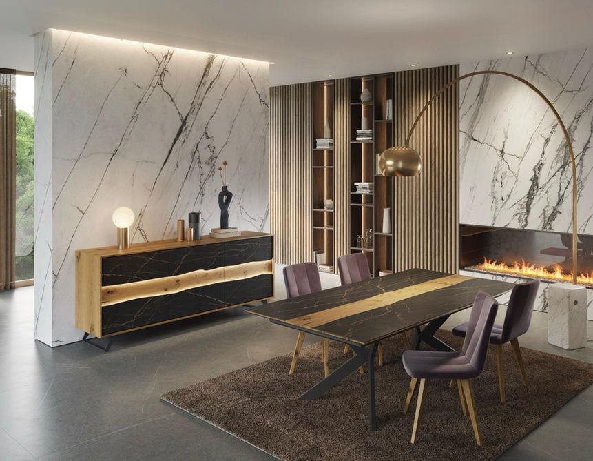 salle à manger bois céramique led luxe