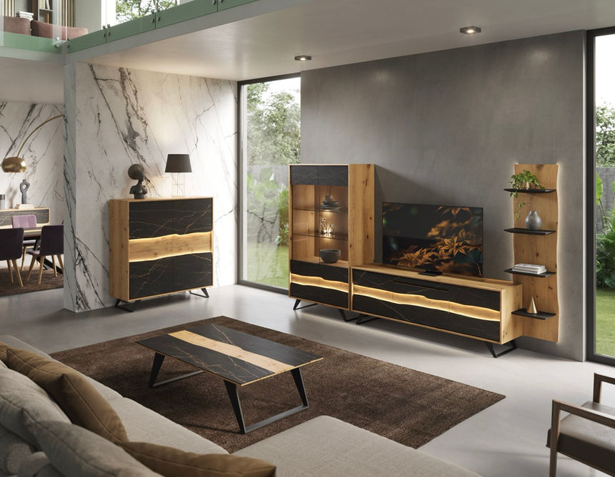 salle à manger bois céramique led luxe