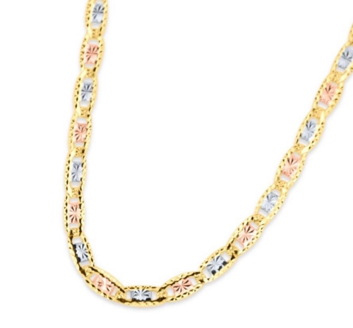 14K Gold Tricolor Dainty Chain Necklace | Valentino Necklace | 14K Gold Valentin