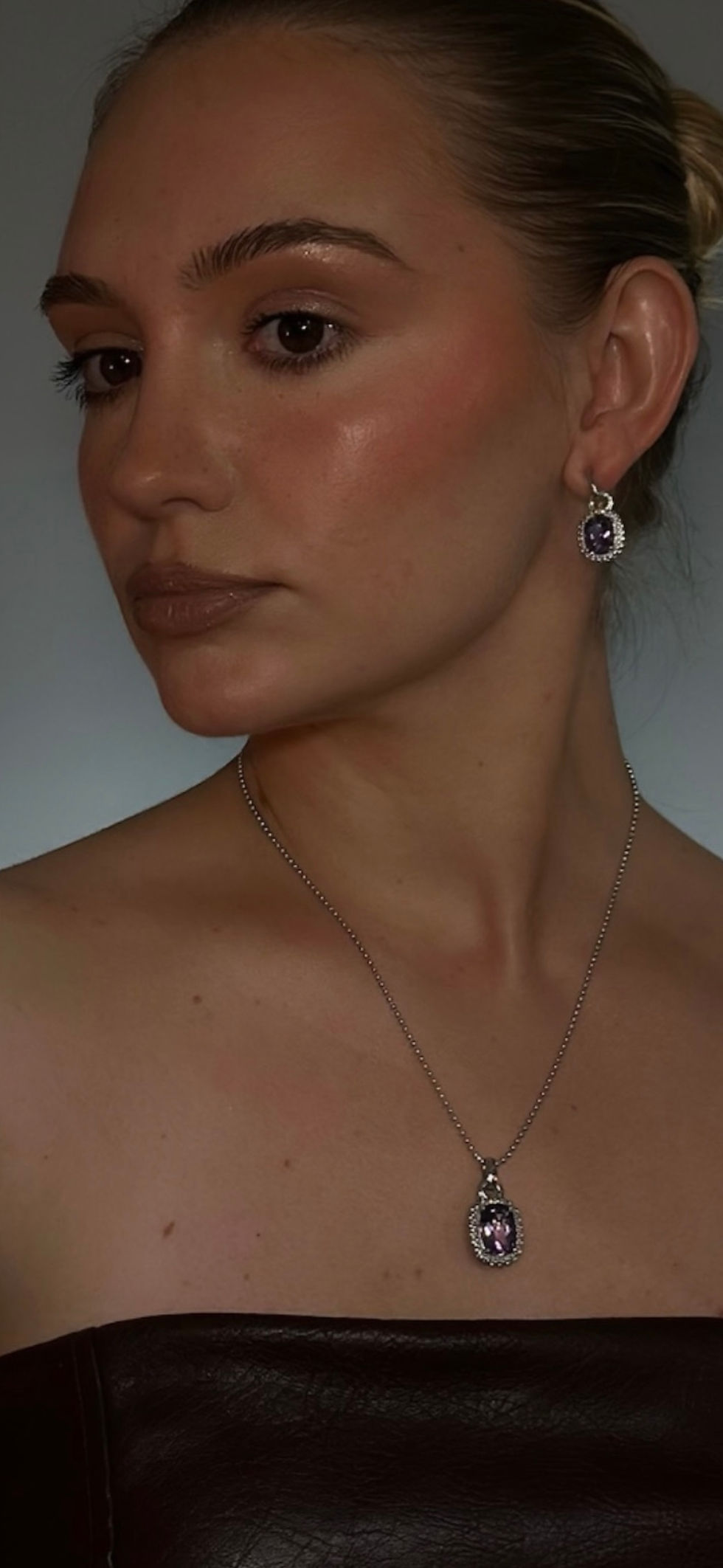 18k Gold and Sterling Silver Studs Amethyst Stud Earrings