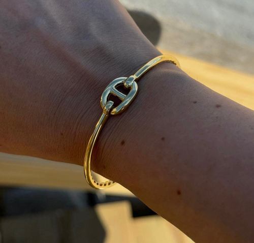 14k Gold Bangle Cuff Bracelet Solid Gold Bangle Puff Mariner Cuff  Panther De Luxe