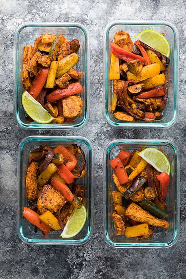 4 clear meal prep containers filled with  Chicken Fajita