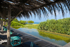 Nature Infinity Pool at Elements Beach Hotel, beachfront and beside the kitespot, with stunning turquoise waterKalpitya
