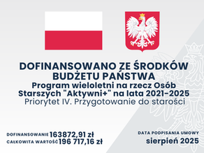 Informacja o dofinansowaniu - Program Aktywni+ "Ścieżki Pokoleń – Wspólna Droga, Wspólne Działanie"