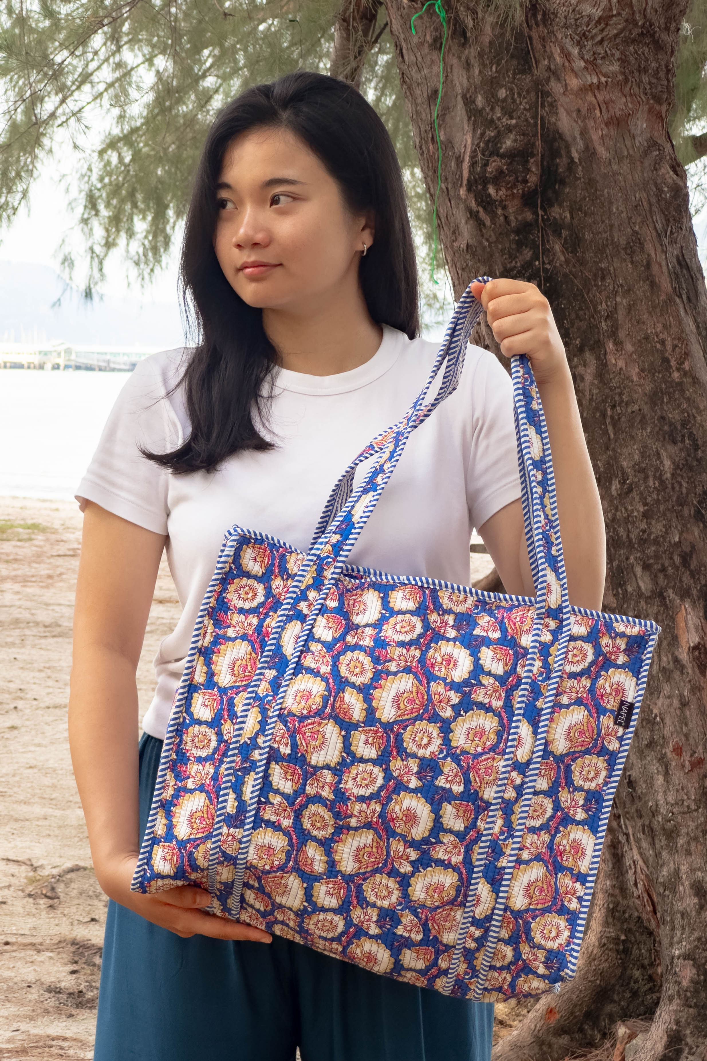 Indigo Bloom Quilted Cotton Tote Bag 015779-09