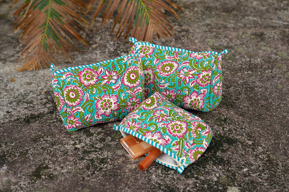 Thumbnail: Coastal Bloom Quilted Cotton Pouch Set | 3-Piece/set