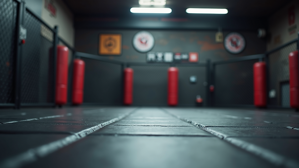 Eye-level view of a practice mat in an MMA gym