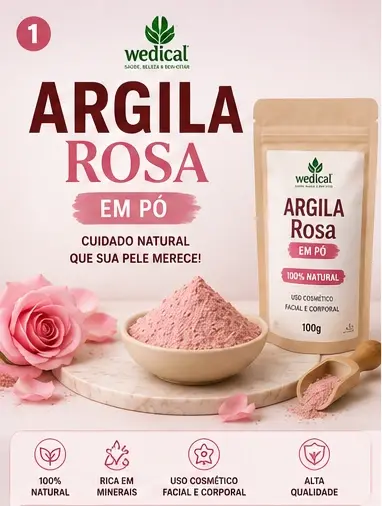 Argila Rosa em Pó Wedical – Cuidado Natural para uma Pele Radiante