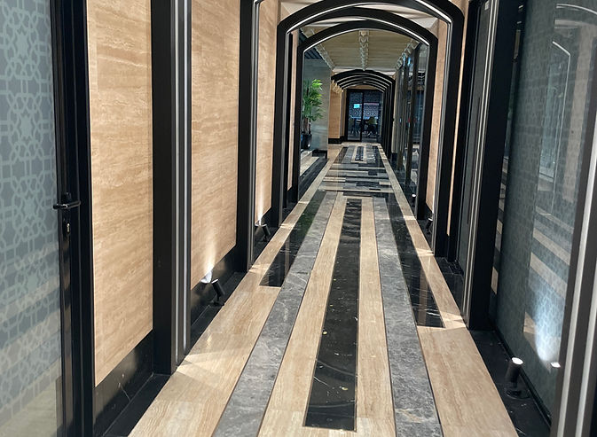 Trend Micro office corridor with modern commercial interior design