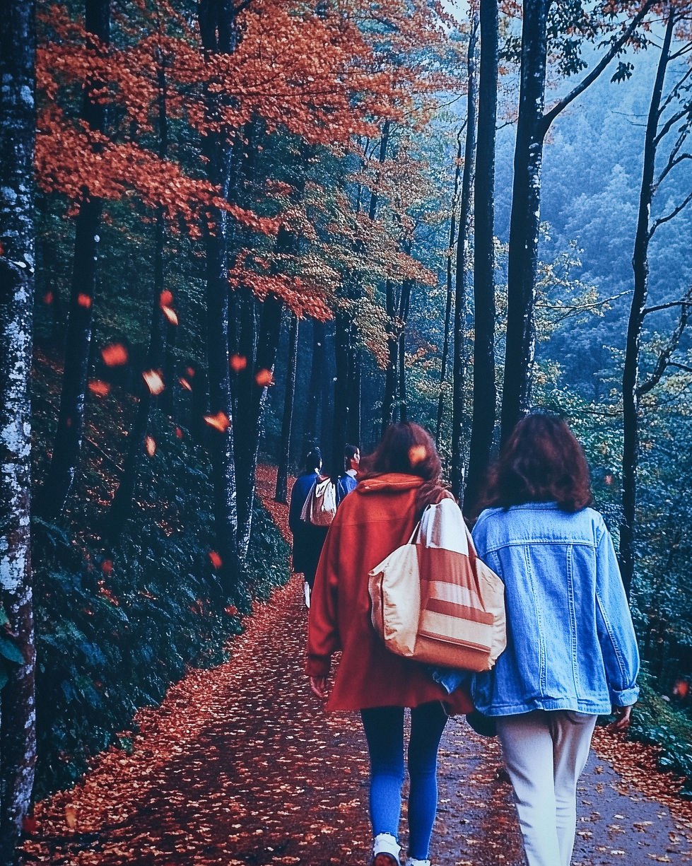 orixa34_Tourists_walking_through_autumn_forest_path_in_Japan_fa_e976b037-91bf-440d-a2de-52