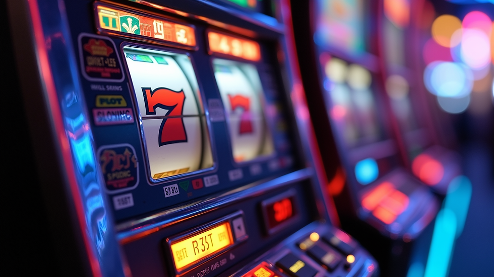 Close-up view of a vibrant slot machine with colorful symbols