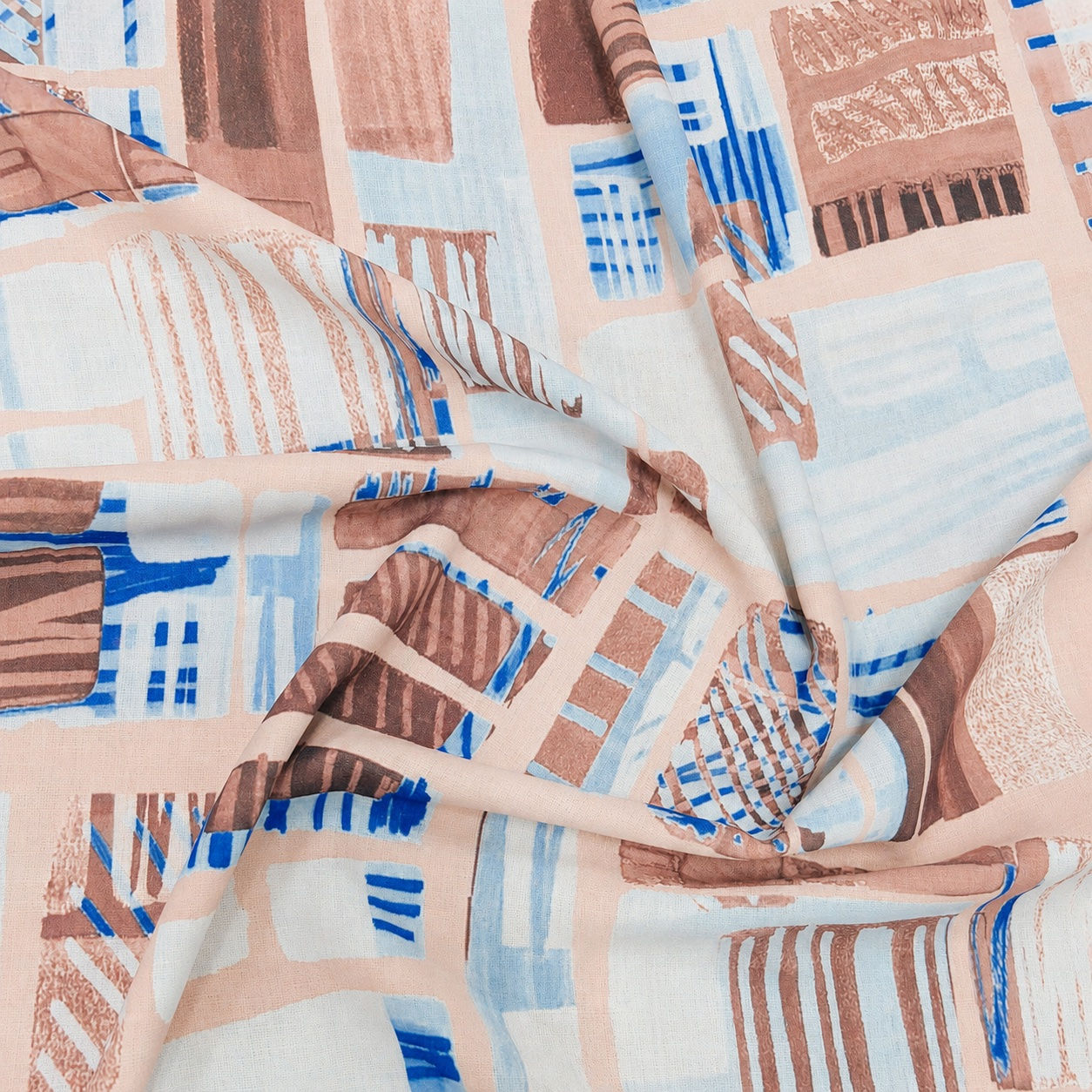 Abstract Square Baby Blue Silk Linen 2.1 Meter Remnant
