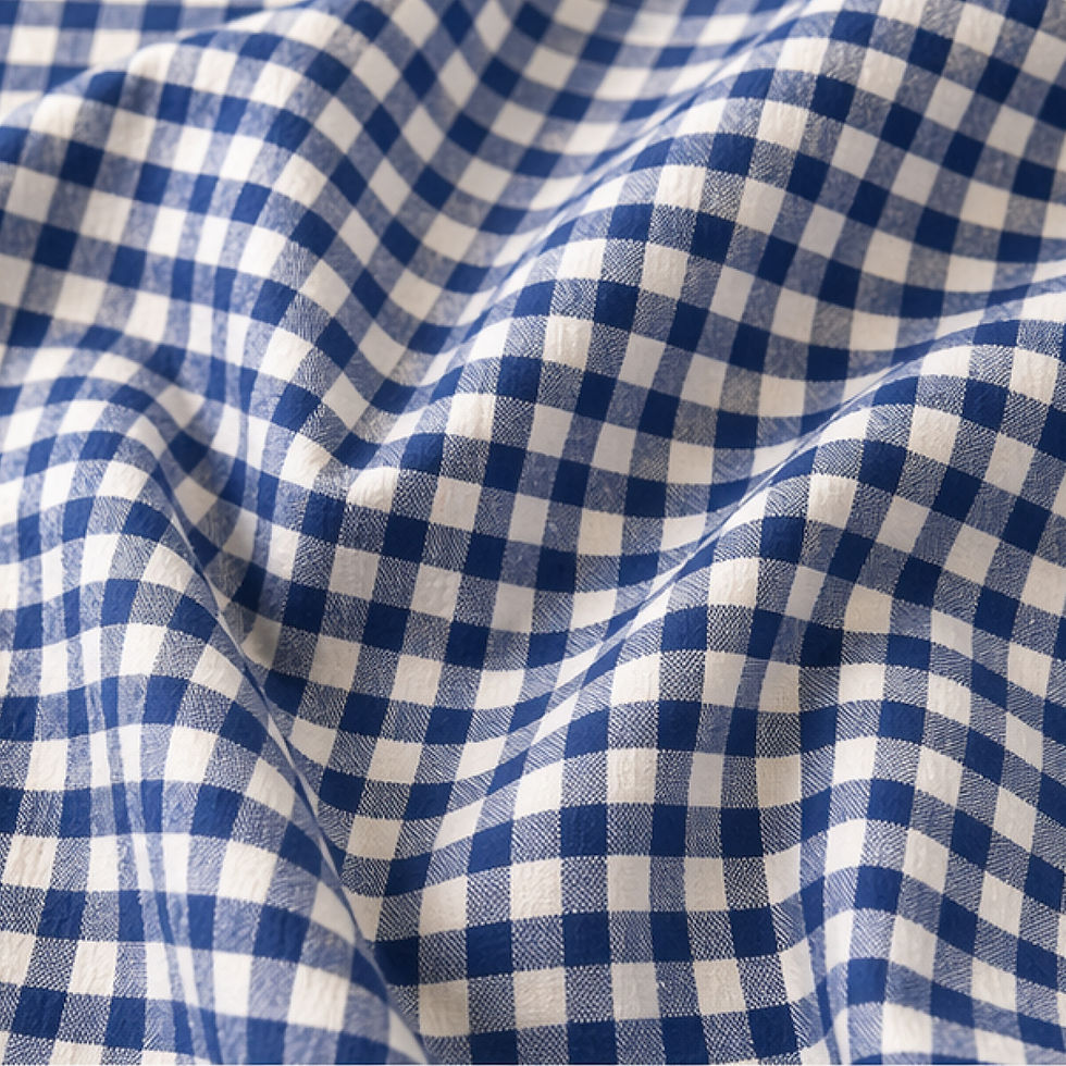 Thumbnail: Seersucker Cotton Gingham Blue 1.9 Meter Remnant