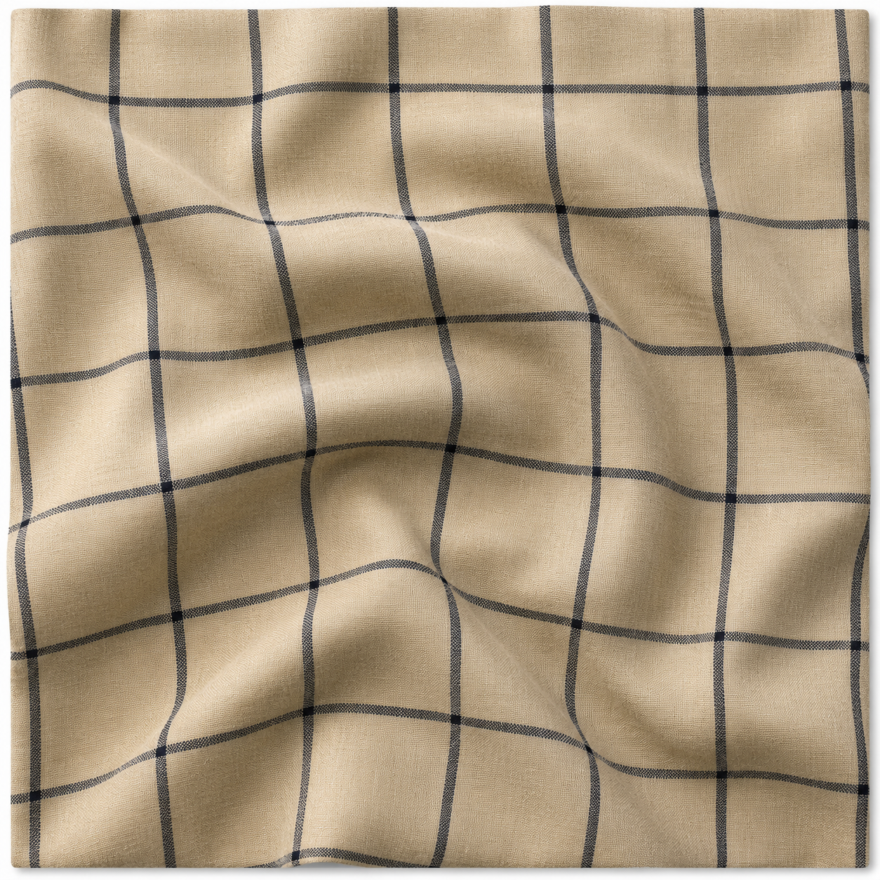 Linen Cotton Deadstock Tan Grid