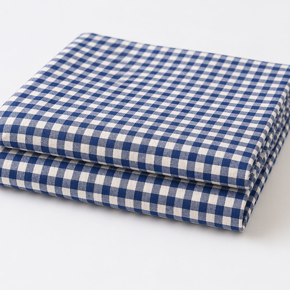 Thumbnail: Seersucker Cotton Gingham Blue 1.9 Meter Remnant