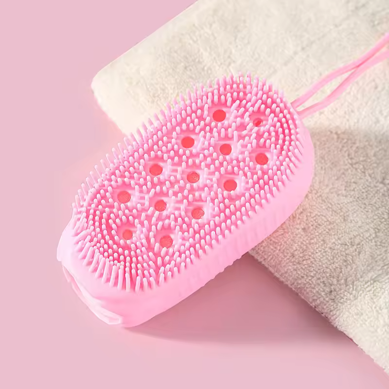 Miniatura: Escova de silicone, dupla face, esfoliante, para banho e massagear
