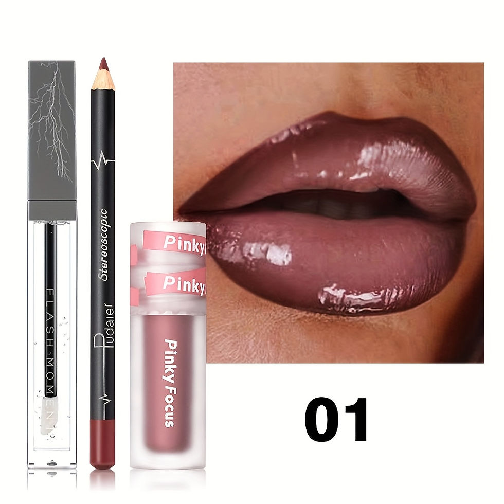 Miniatura: Conjunto de 3 peças para lábios brilhantes: brilho labial cintilante + óleo lab