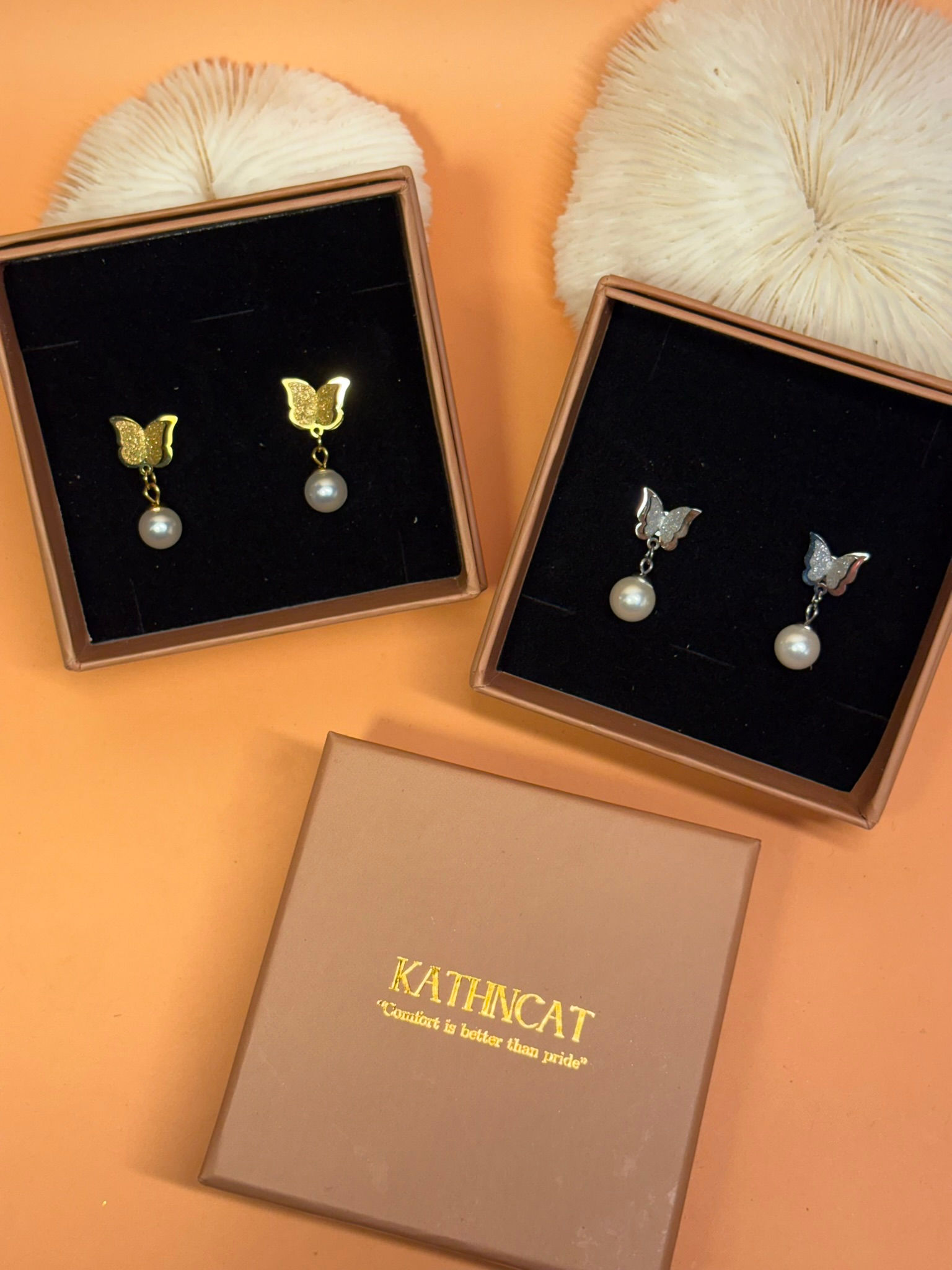 Butterfly Pearl Charm Earrings