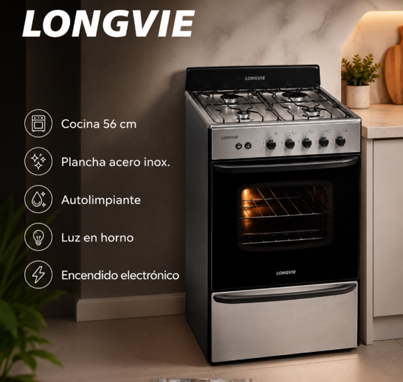 Cocina 56cm 4 Hornallas Acero InoxidableLONGVIE