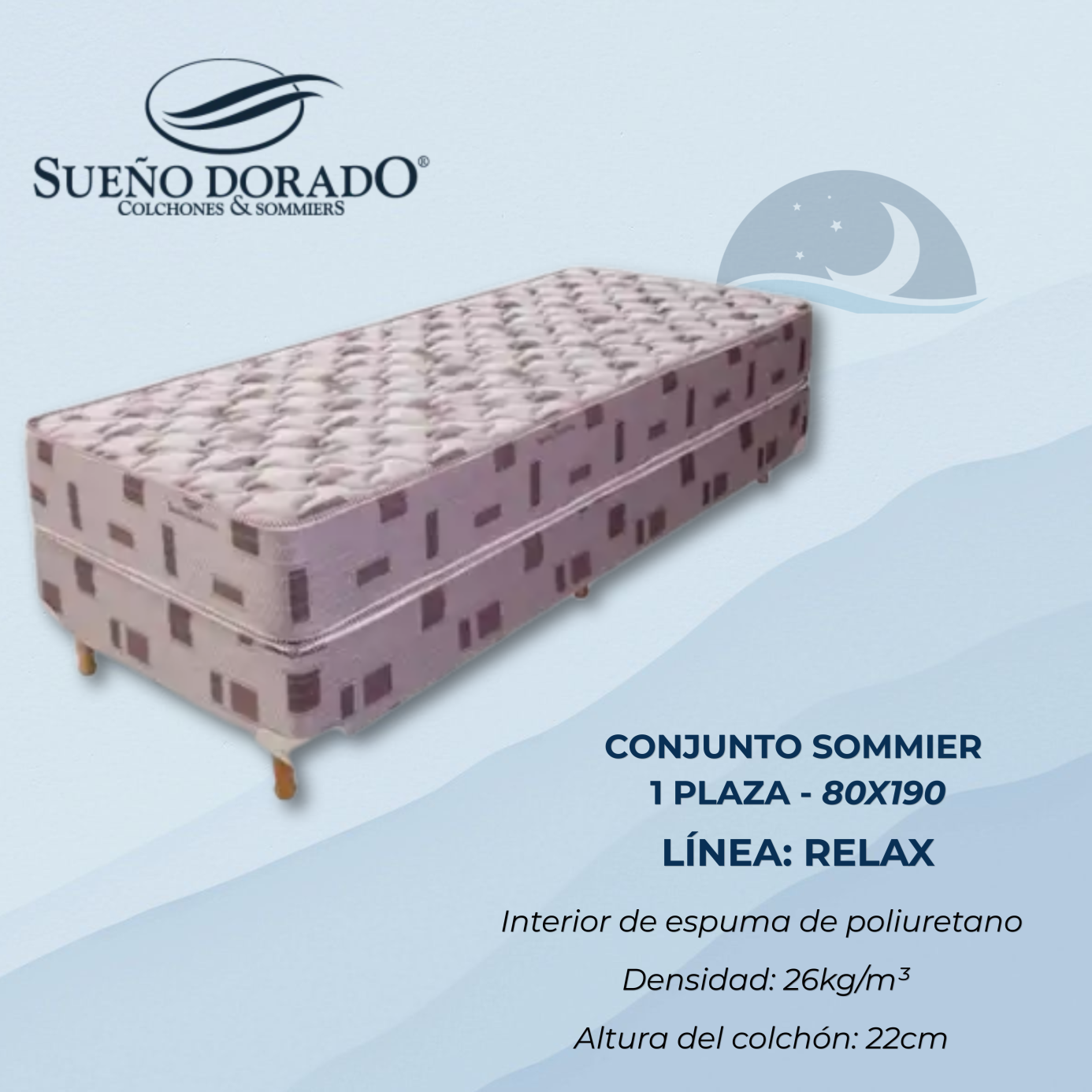 CONJUNTO SUEÑO DORADO- RELAX- 80*190*22