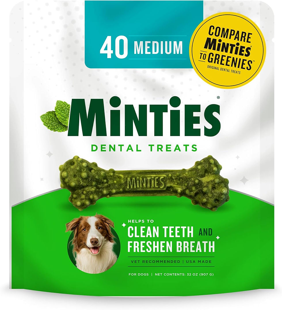 Minties dental chews for dogs — tartar and plaque control with fresh breath benefits.